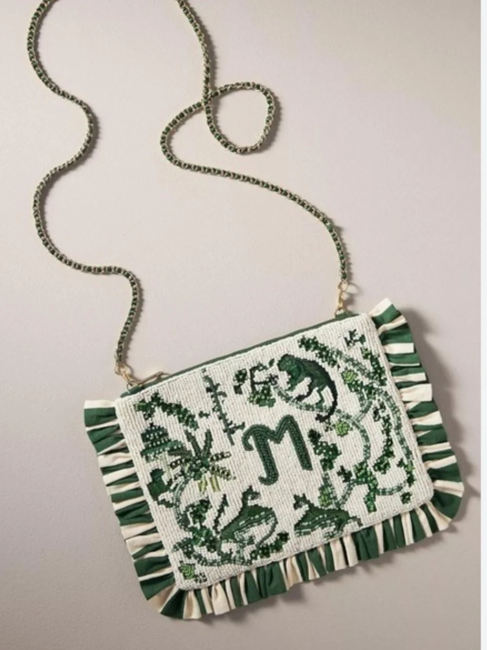 Anthropologie F Monogram Beaded Clutch Bag, NWOT Color- Beaded